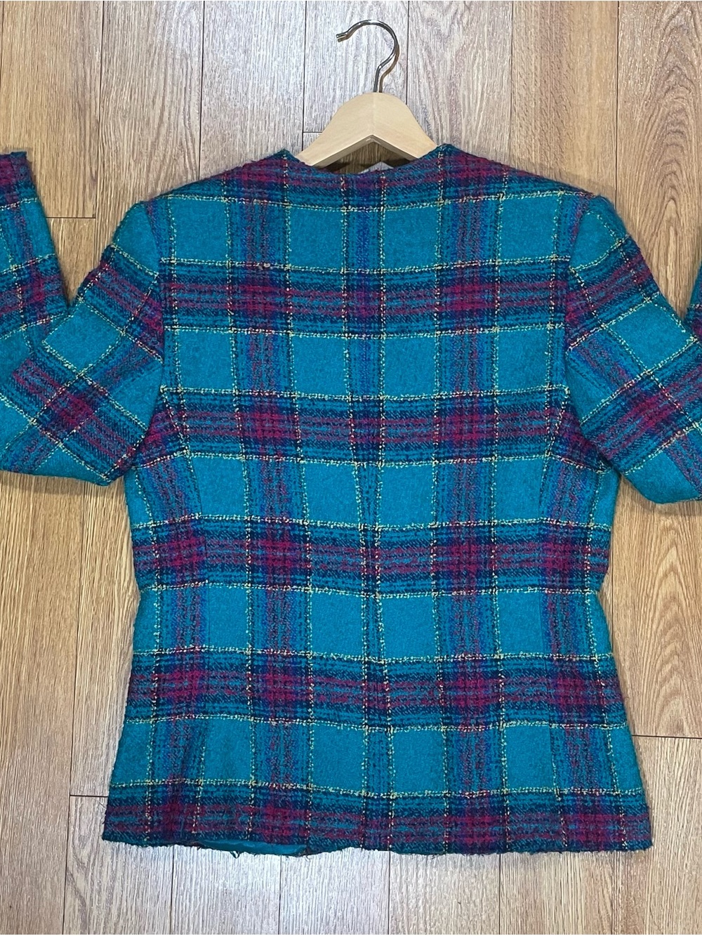 Vintage 80s Koret Plaid Wool Blend Tweed Blazer Jacket Size 10 Retro Career Glam - Picture 13 of 16